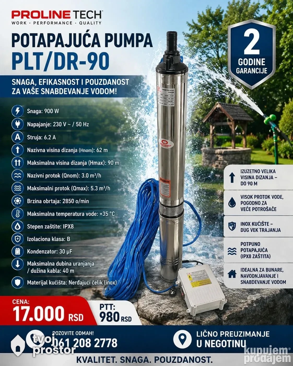 PROLINETECH Dubinska pumpa za vodu RAKETA PLT/DPR 900 — navodnjavanje i zalivanje, Alati Nidža, Negotin