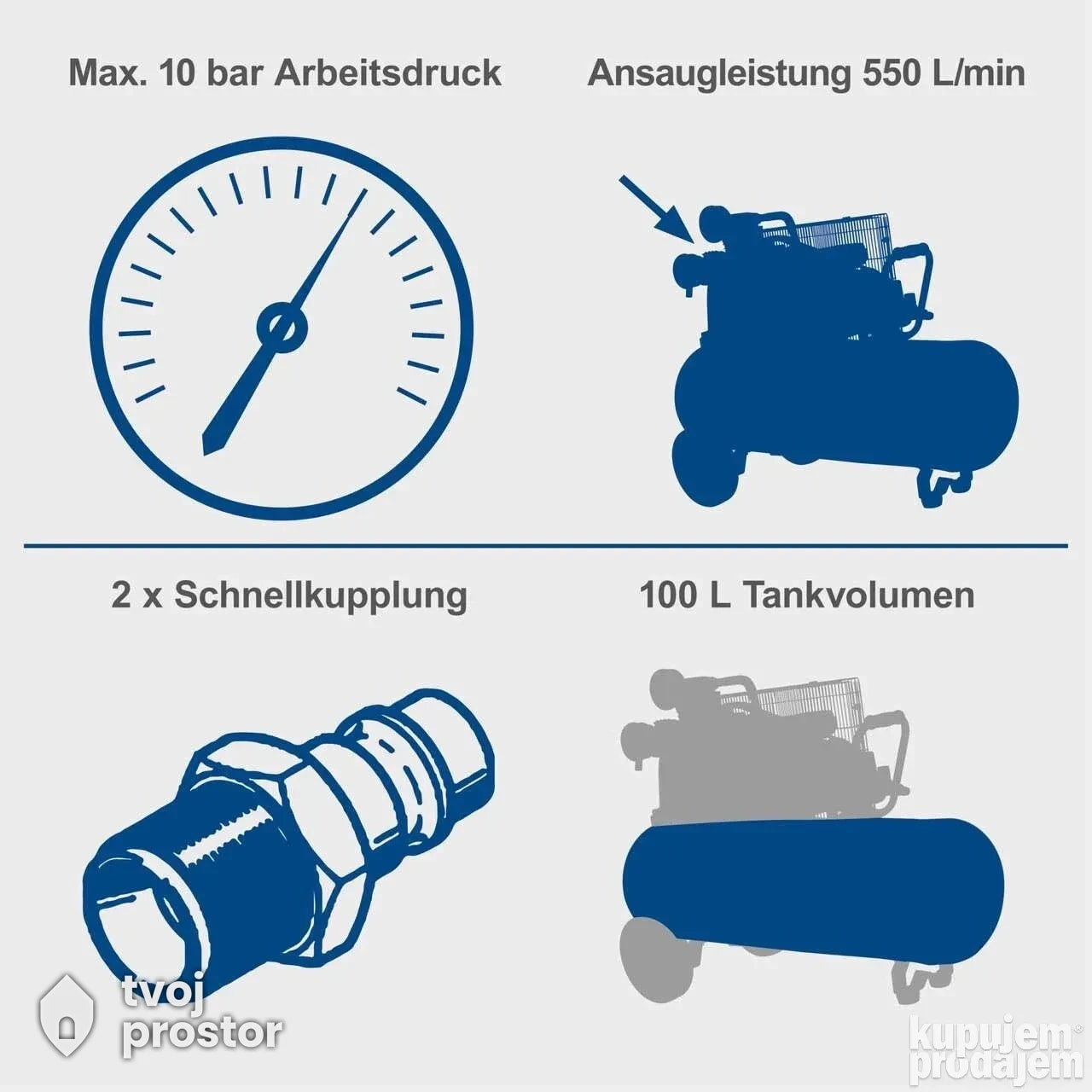 Kompresor HC550TC 100 L 10 bar 230 V Scheppach — fotografija 5 od 9