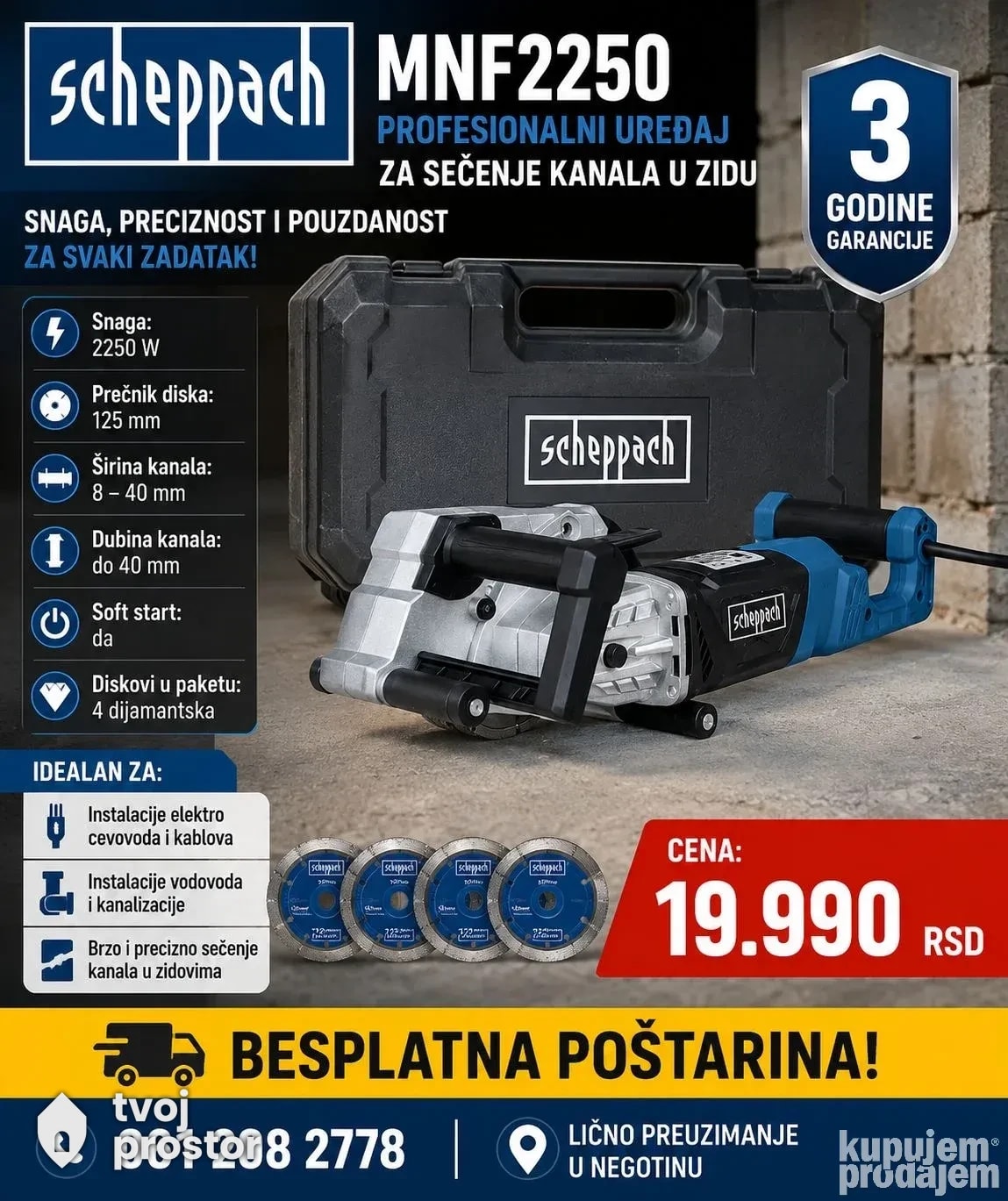 Šlicerica za zid MNF2250 2250 W Scheppach — mašine i industrijska oprema, Alati Nidža, Negotin