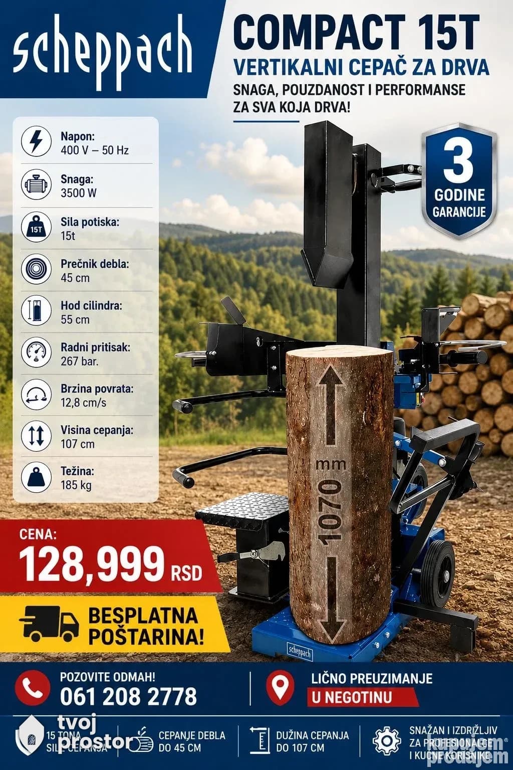 SCHEPPACH COMPACT 15T – vertikalni cepač za drva — Alati Nidža, Negotin