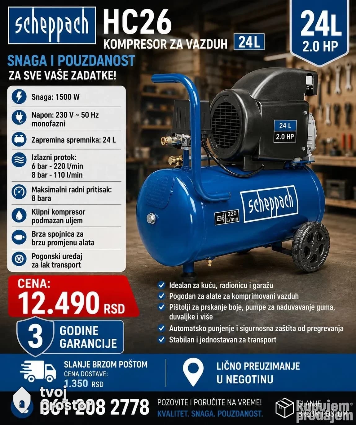 Kompresor HC26 24 L Scheppach — Alati Nidža, Negotin