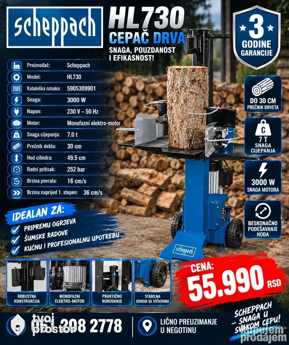 Scheppach vertikalni cjepač za drva HL730-7T — Alati Nidža, Negotin