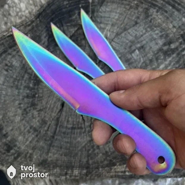 Set od 3 noža za bacanje - RAINBOW knives kameleon boja — noževi i oštrice, Ostrica Tradicije, Dimitrovgrad