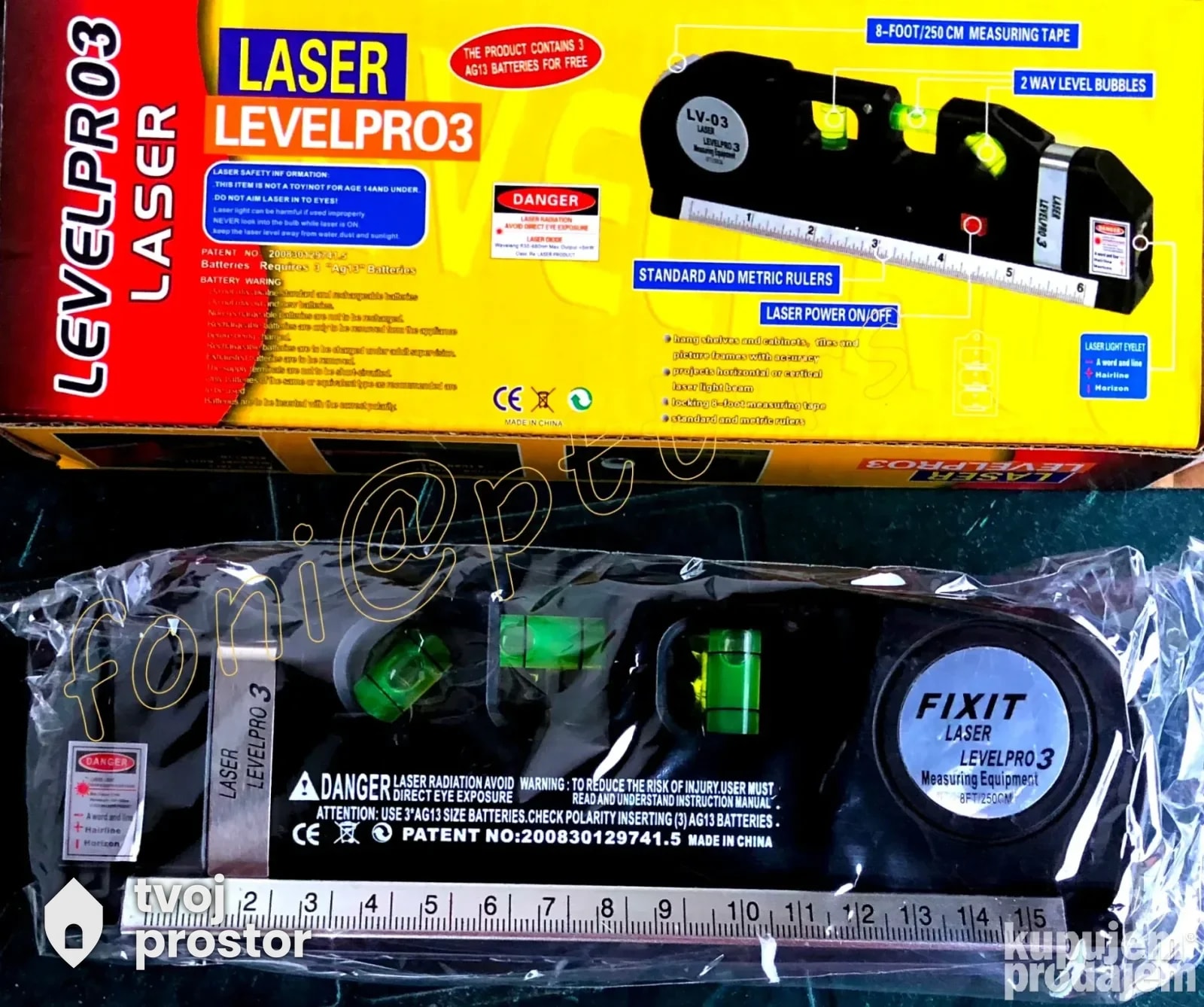 3 u 1 Laserska libela sa metrom + rezervne baterije — fotografija 2 od 9