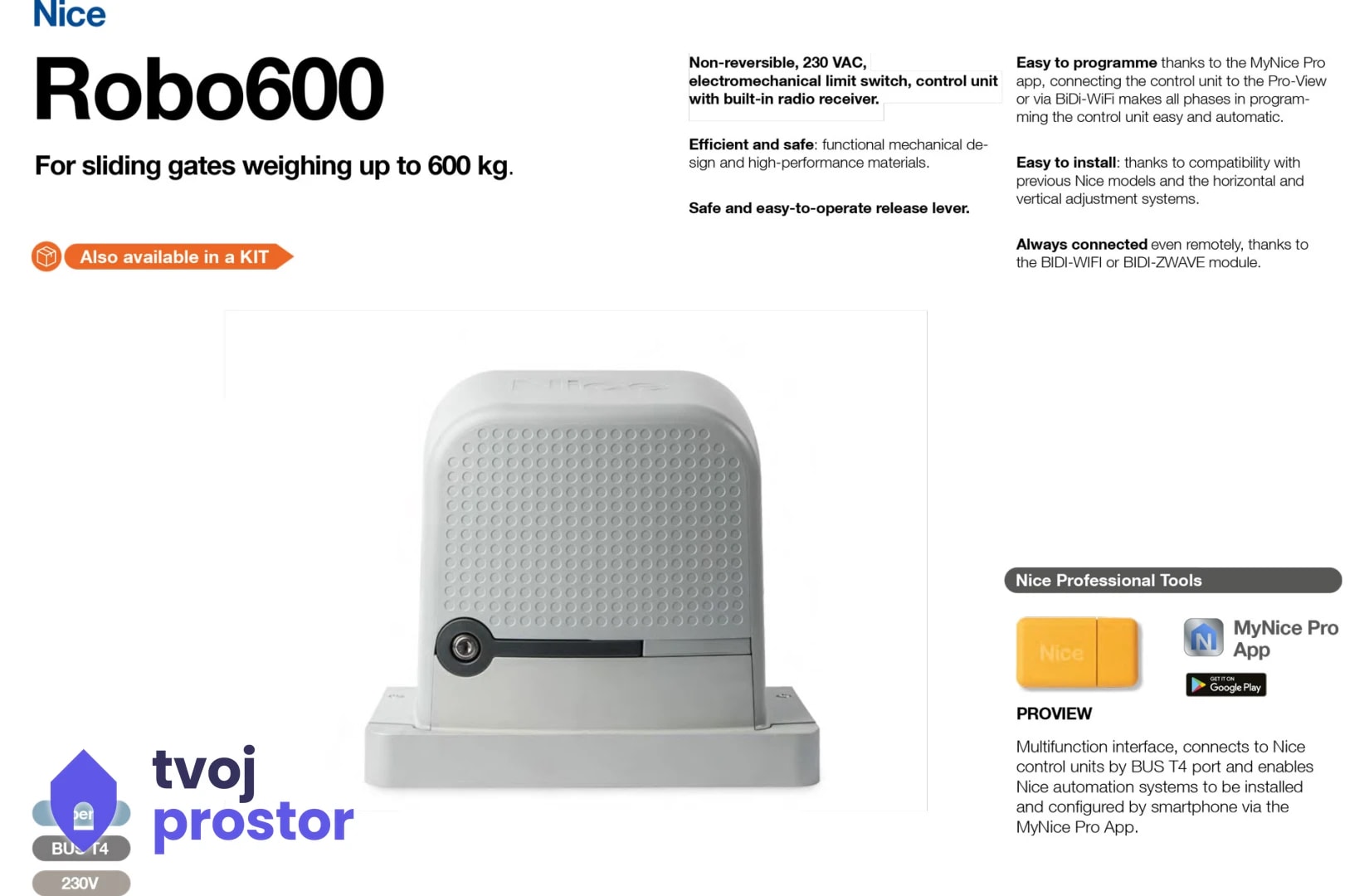 NICE Motor za klizne kapije do 600kg ROBO KIT 600 — MM Mobile Lapovo, Lapovo