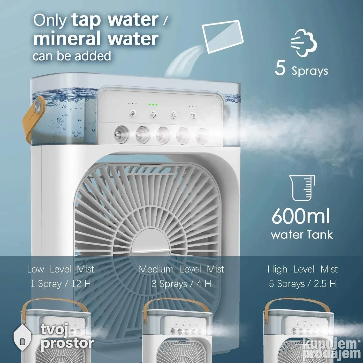 Ventilator mini klima ovlaživač vazduha 3u1 — fotografija 2 od 4