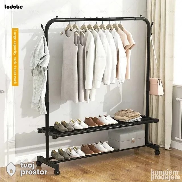 Stalak za odecu sa 2 polica za obucu 143x96x42cm — plakari i garderoberi, Mungosi, Beograd