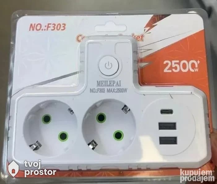 Produzni kabl sa dve uticnice i ulazom za usb i C ulaz — elektro instalacije, Mungosi, Beograd