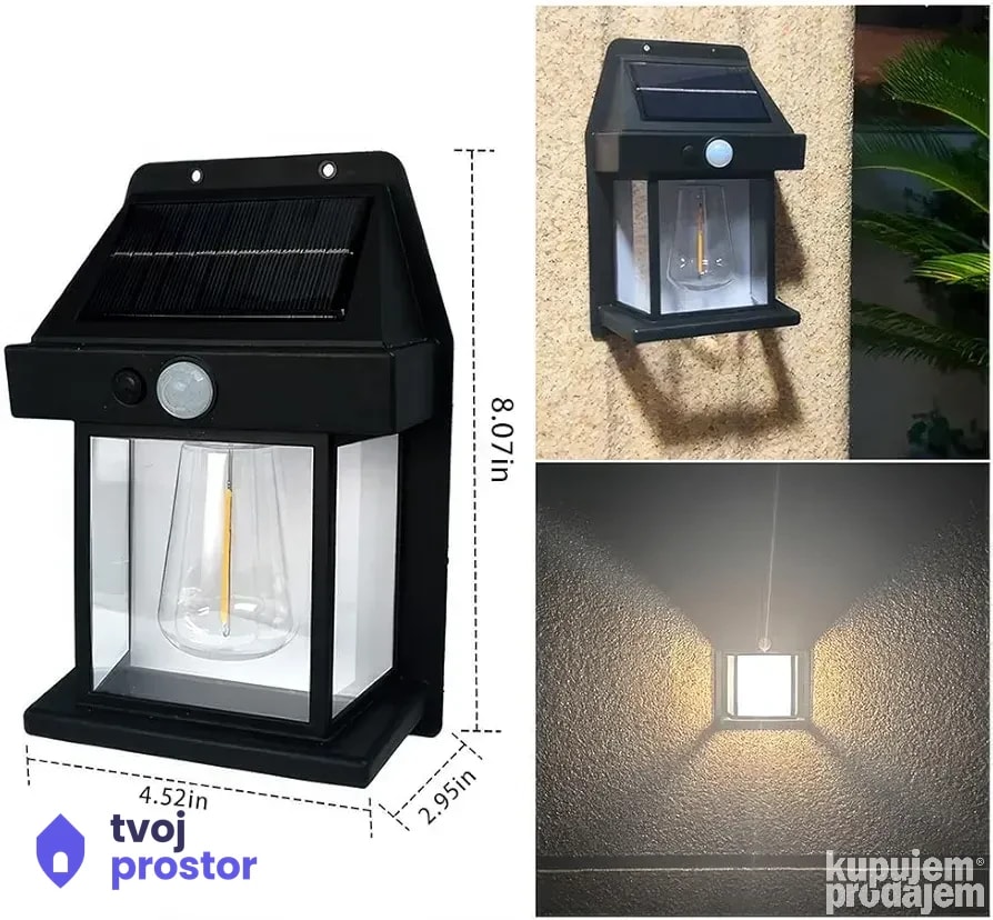 Solarna lampa Fenjer Zidna lampa sa senzorom Solarni luster — fotografija 3 od 4