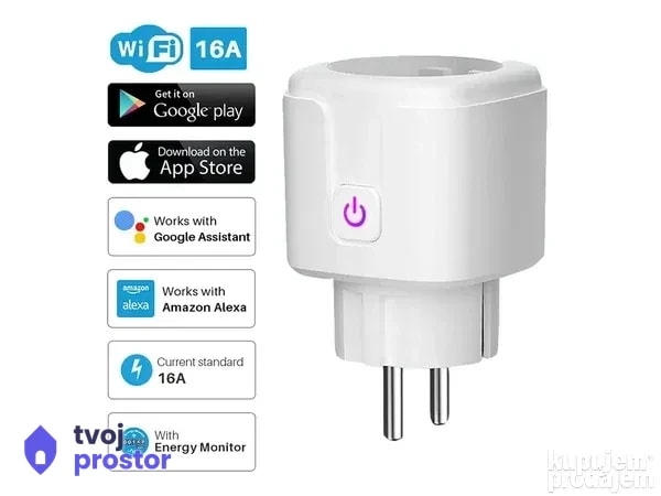 Pametna uticnica, smart WiFi plug sa merenjem potrošnje 20A — fotografija 2 od 5