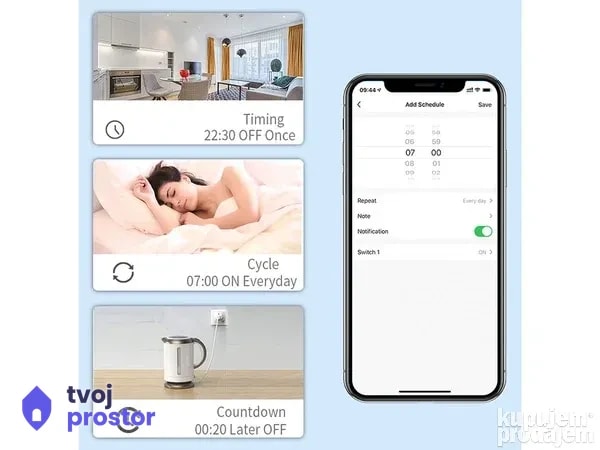 Pametna uticnica, smart WiFi plug sa merenjem potrošnje 20A — fotografija 4 od 5